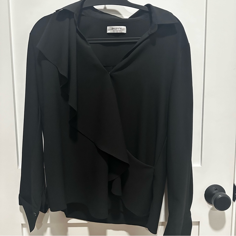 Bailey 44 Black Blouse with Ruffle - EUC